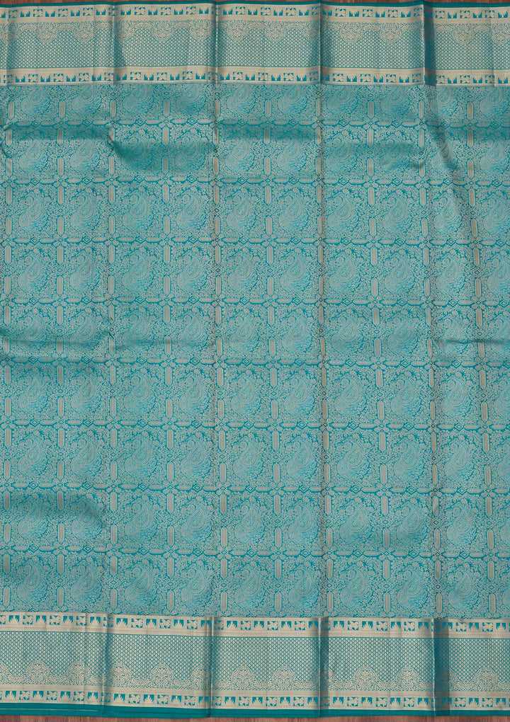 Sea Green Silk Jaal Saree With Matching Blouse Piece