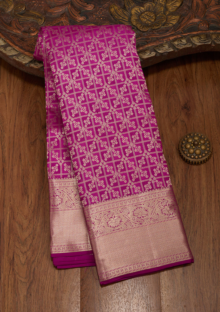 Purple Pure Silk Jaal Zariwork Saree With Matching Blouse Piece