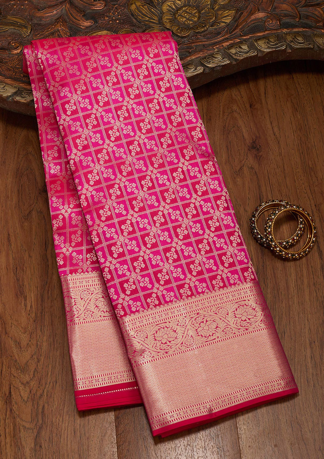 Rani Pink Zariwork Pure Silk Saree