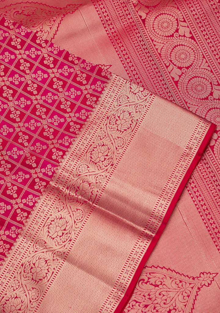 Rani Pink Zariwork Pure Silk Saree