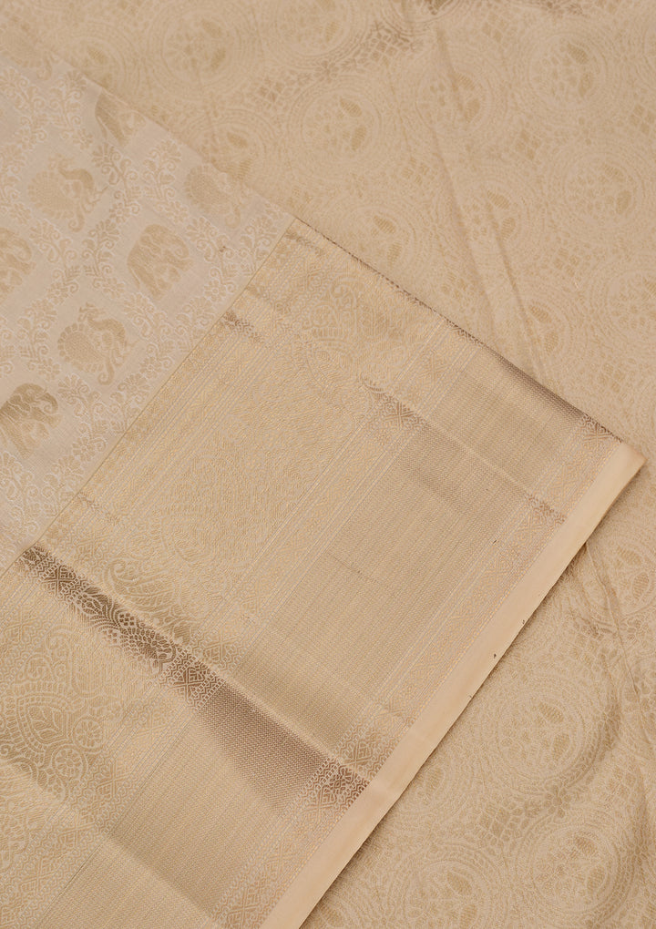 Cream Pure Silk Jaal Zariwork Saree With Matching Blouse Piece