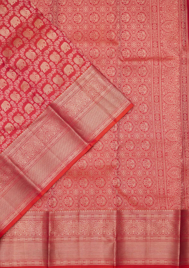 Orange Silk Jaal Saree With Matching Blouse Piece