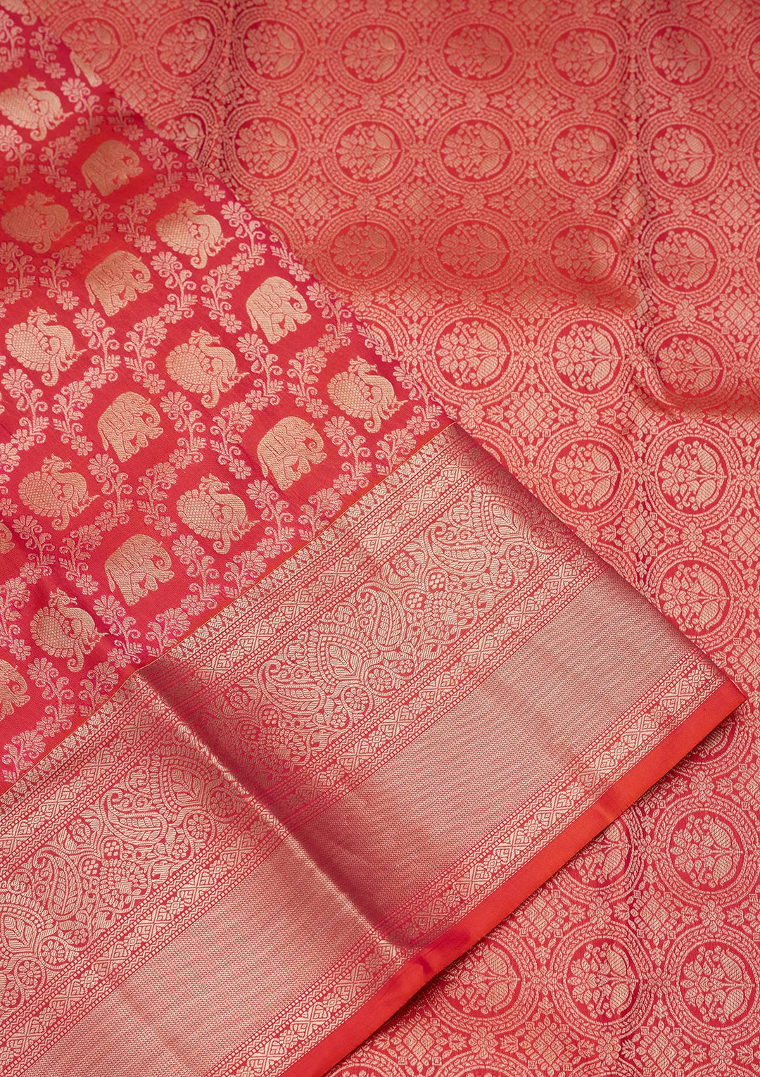 Orange Silk Jaal Saree With Matching Blouse Piece
