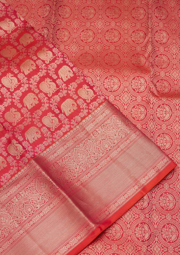 Orange Silk Jaal Saree With Matching Blouse Piece
