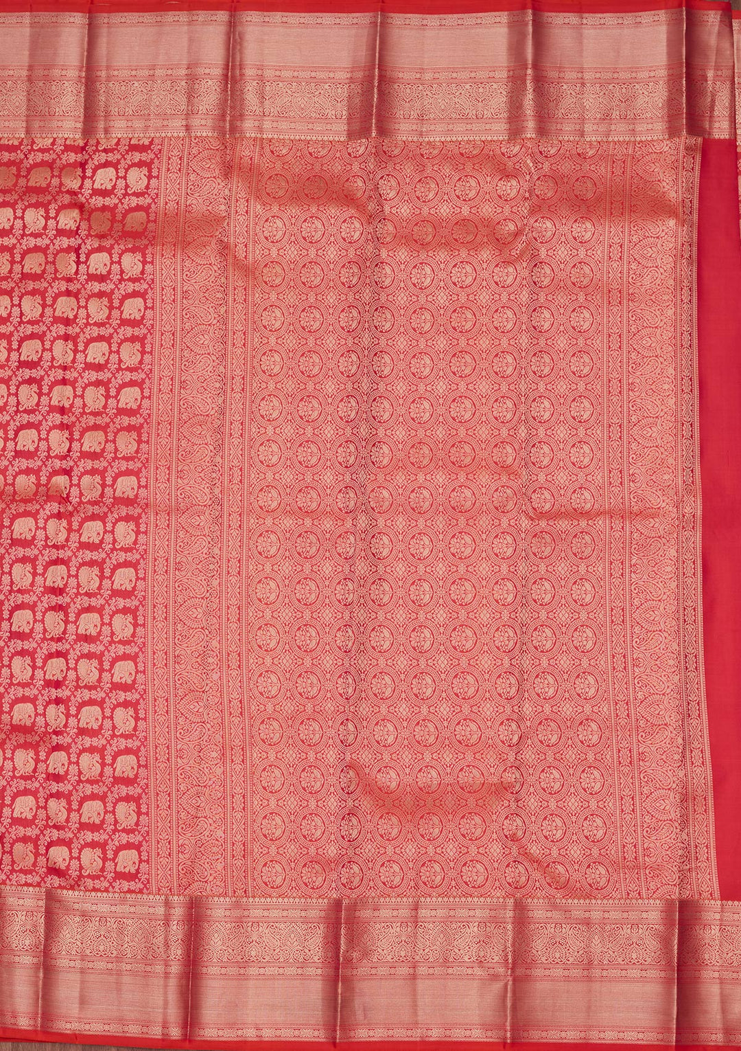 Orange Silk Jaal Saree With Matching Blouse Piece