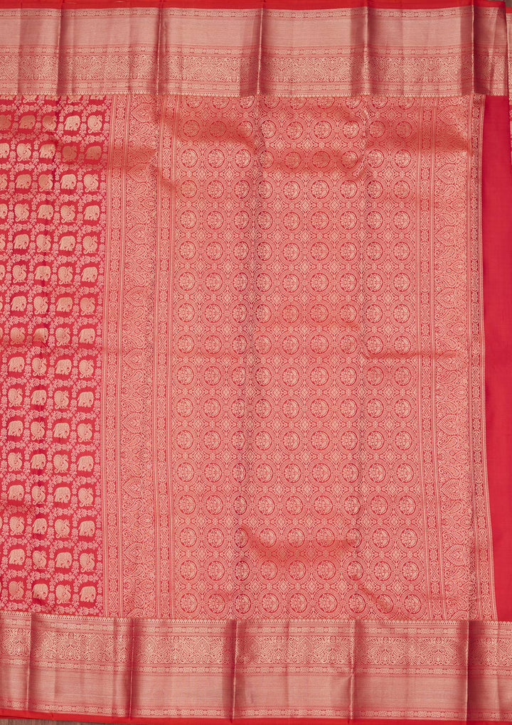 Orange Silk Jaal Saree With Matching Blouse Piece