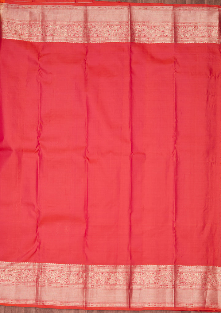 Orange Silk Jaal Saree With Matching Blouse Piece