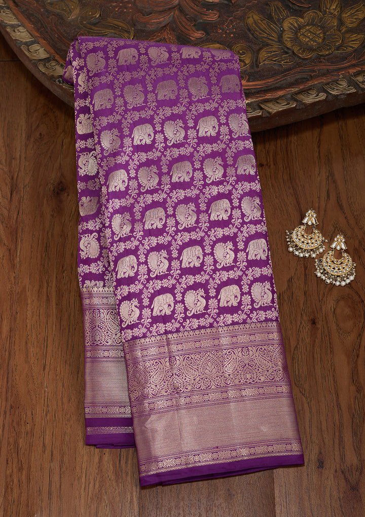 Purple Silk Jaal Silver Zariwork Saree With Matching Blouse Piece