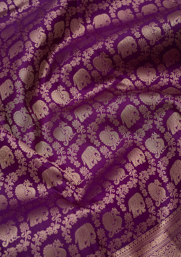 Purple Silk Jaal Silver Zariwork Saree With Matching Blouse Piece