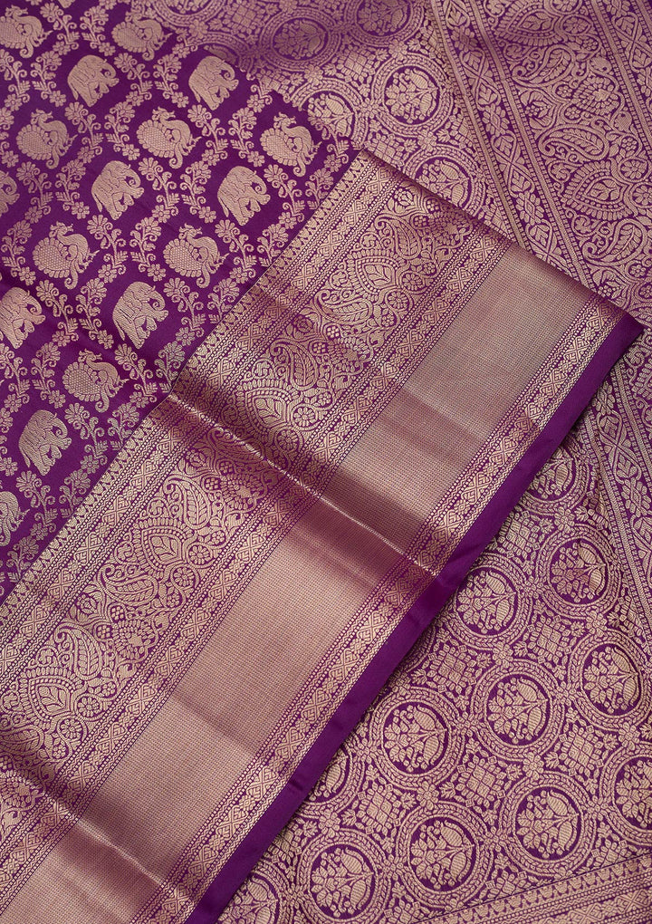 Purple Silk Jaal Silver Zariwork Saree With Matching Blouse Piece