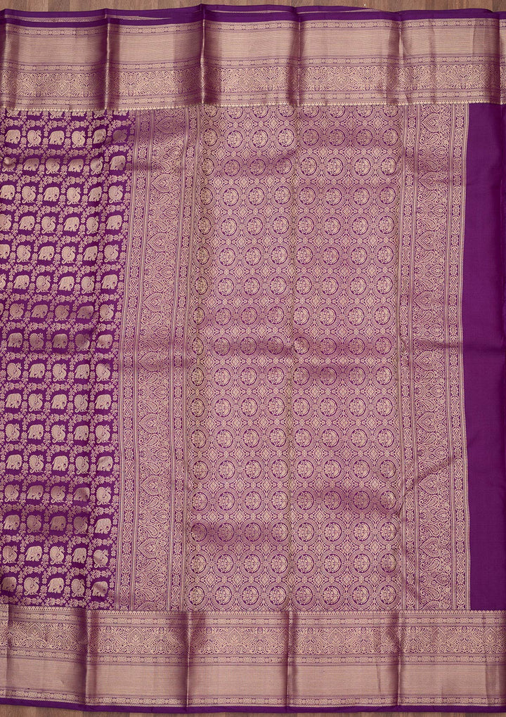 Purple Silk Jaal Silver Zariwork Saree With Matching Blouse Piece