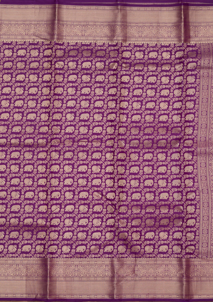 Purple Silk Jaal Silver Zariwork Saree With Matching Blouse Piece