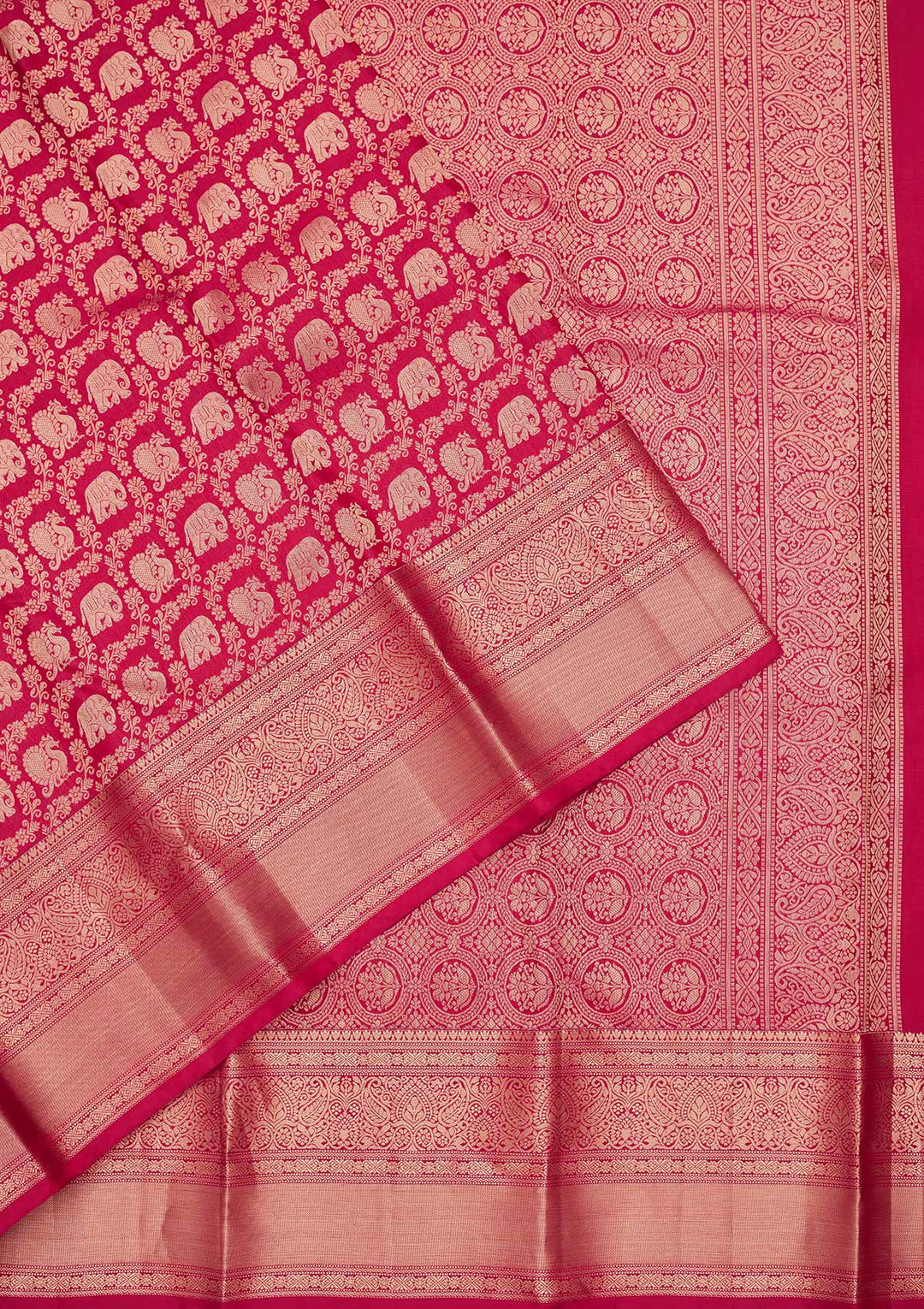 Rani Pink Pure Silk Jaal Zariwork Saree With Matching Blouse Piece