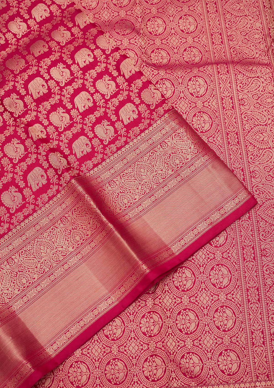 Rani Pink Pure Silk Jaal Zariwork Saree With Matching Blouse Piece