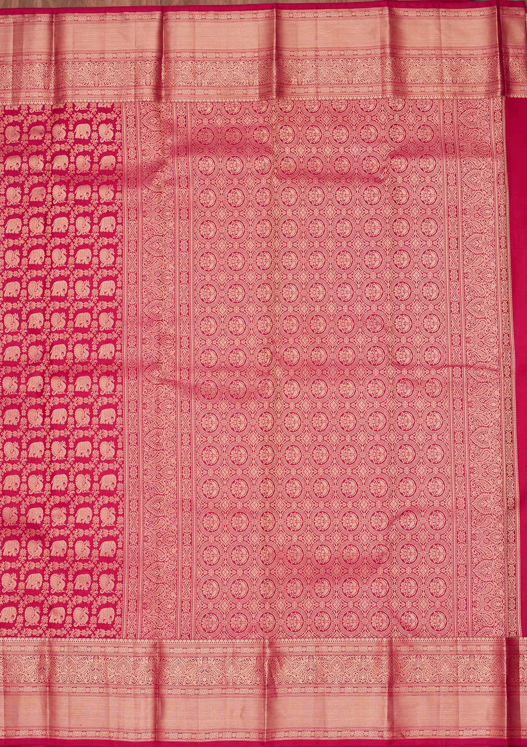Rani Pink Pure Silk Jaal Zariwork Saree With Matching Blouse Piece