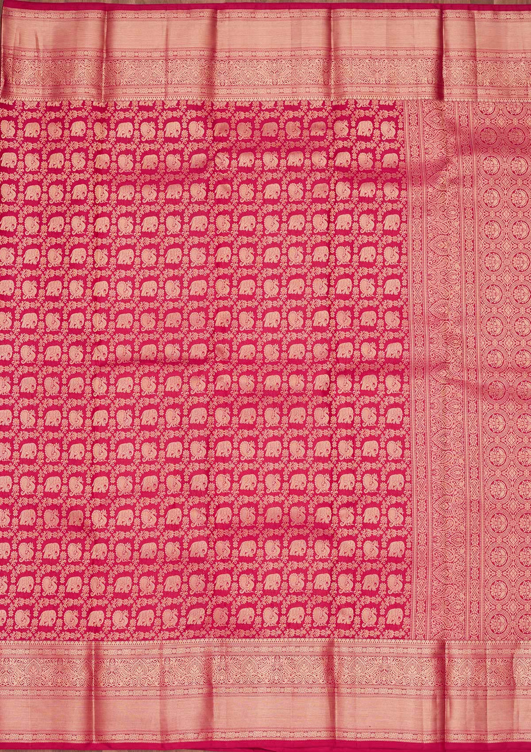 Rani Pink Pure Silk Jaal Zariwork Saree With Matching Blouse Piece