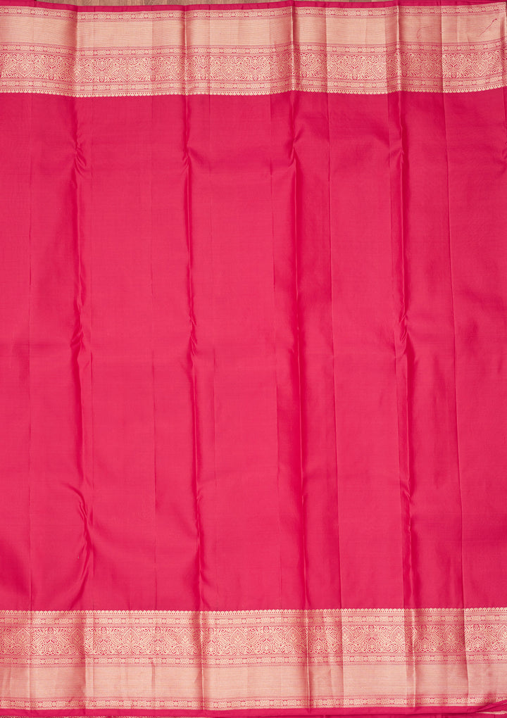 Rani Pink Pure Silk Jaal Zariwork Saree With Matching Blouse Piece