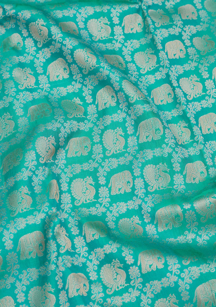 Turquoise Blue Silk Jaal Saree With Matching Blouse Piece