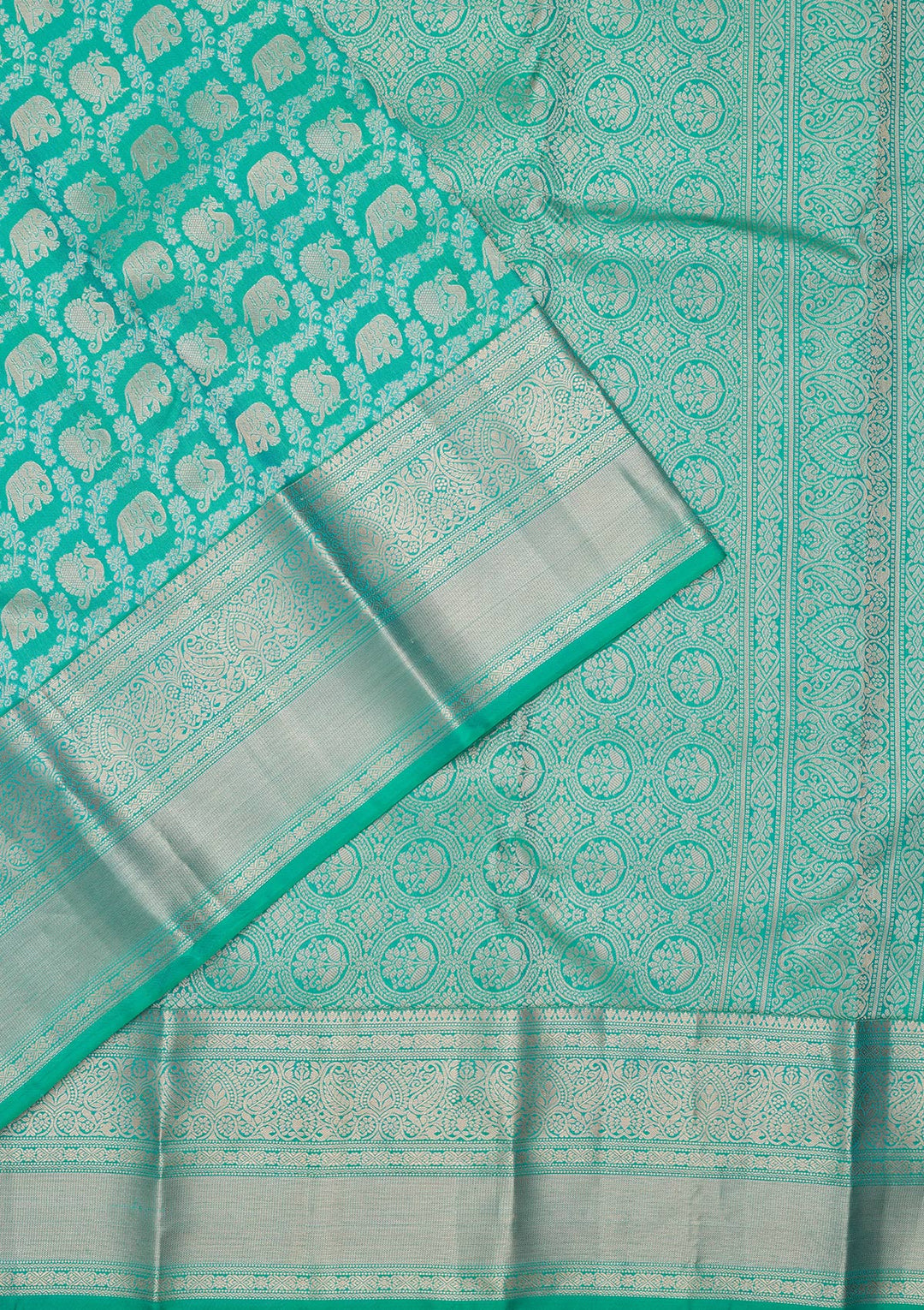 Turquoise Blue Silk Jaal Saree With Matching Blouse Piece