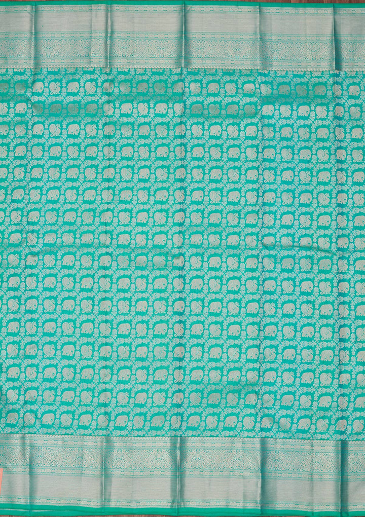 Turquoise Blue Silk Jaal Saree With Matching Blouse Piece