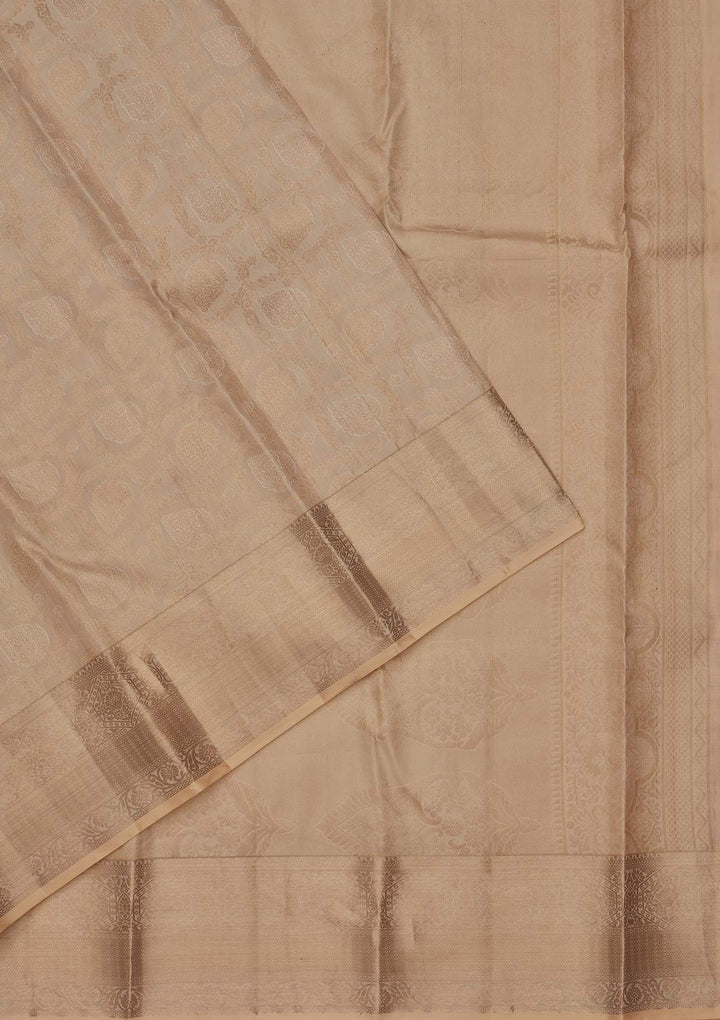 Cream Pure Silk Jaal Zariwork Saree With Matching Blouse Piece