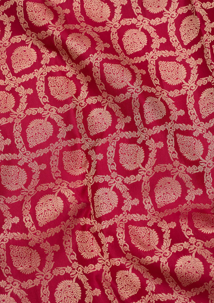 Maroon Pure Silk Jaal Zariwork Saree With Matching Blouse Piece