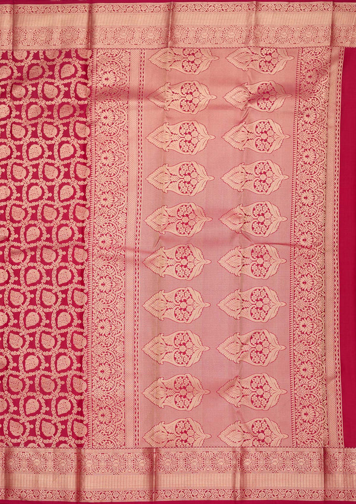 Maroon Pure Silk Jaal Zariwork Saree With Matching Blouse Piece