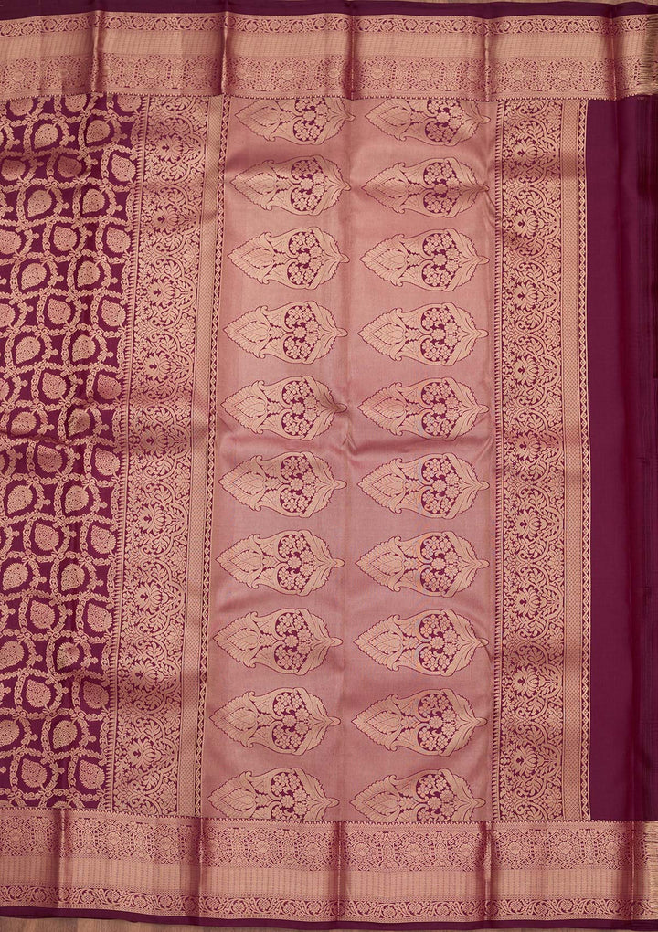 Wine Silk Jaal Saree With Matching Blouse Piece