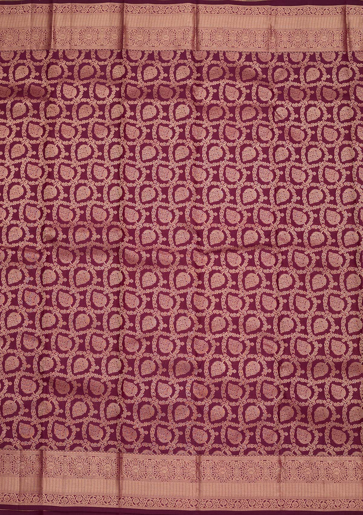 Wine Silk Jaal Saree With Matching Blouse Piece