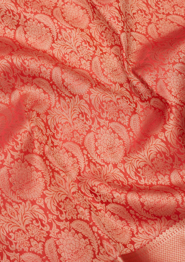 Orange Silk Jaal Saree With Matching Blouse Piece