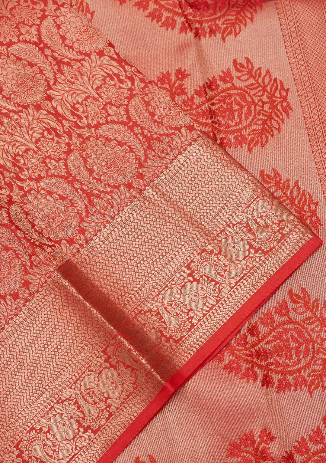 Orange Silk Jaal Saree With Matching Blouse Piece