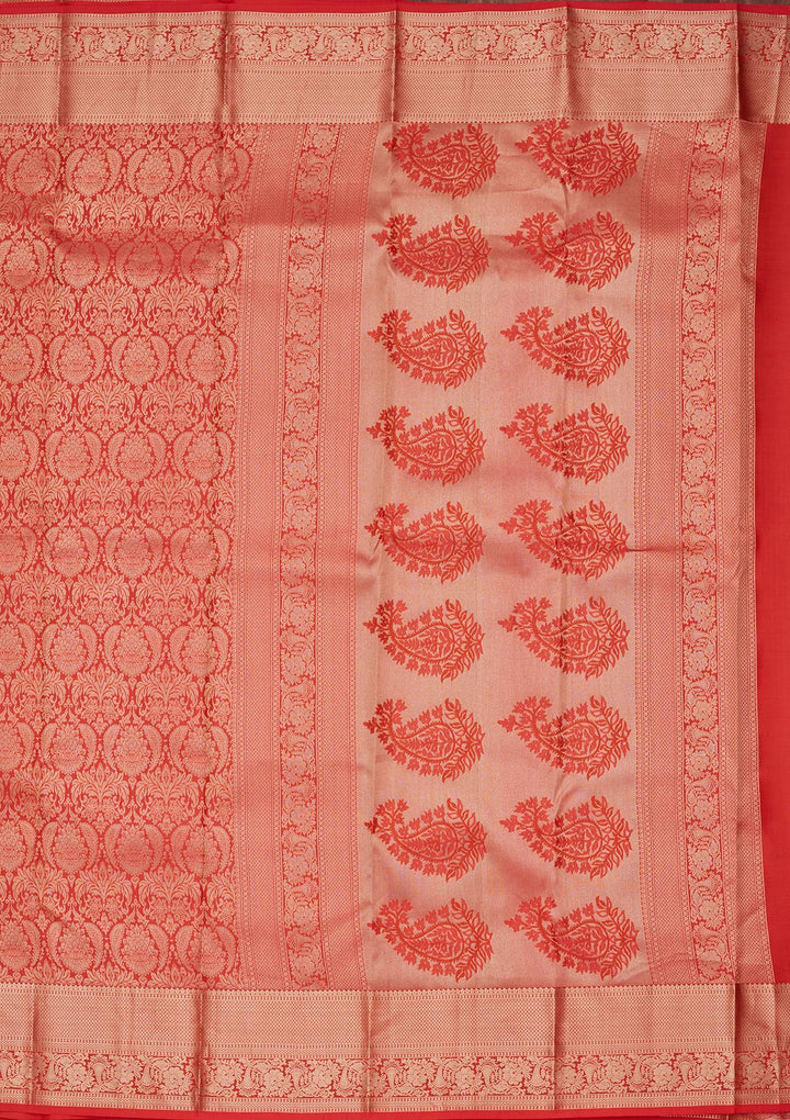 Orange Silk Jaal Saree With Matching Blouse Piece