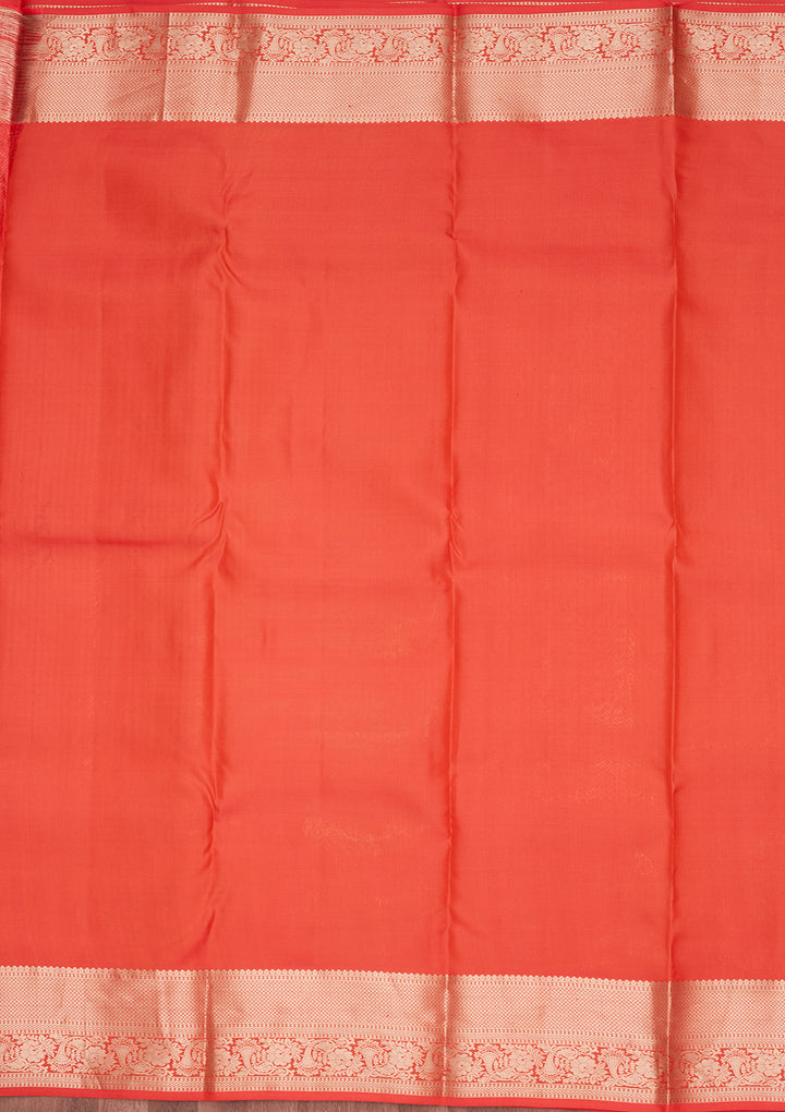 Orange Silk Jaal Saree With Matching Blouse Piece