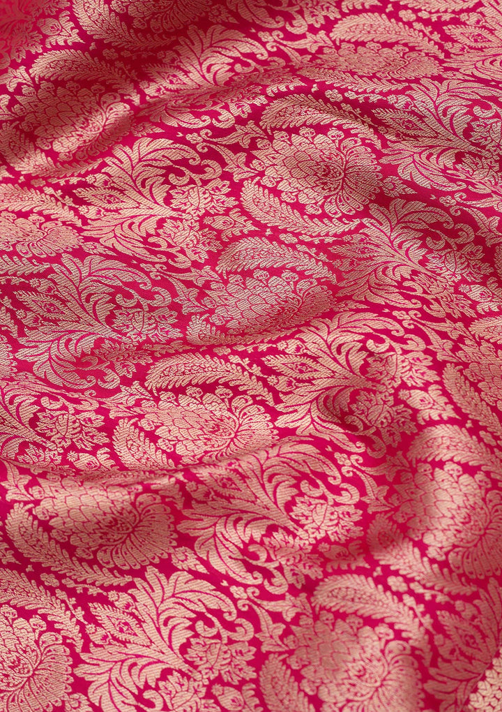 Rani Pink Silk Jaal Silver Zariwork Saree With Matching Blouse Piece