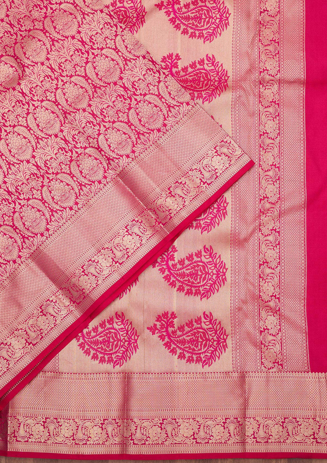 Rani Pink Silk Jaal Silver Zariwork Saree With Matching Blouse Piece