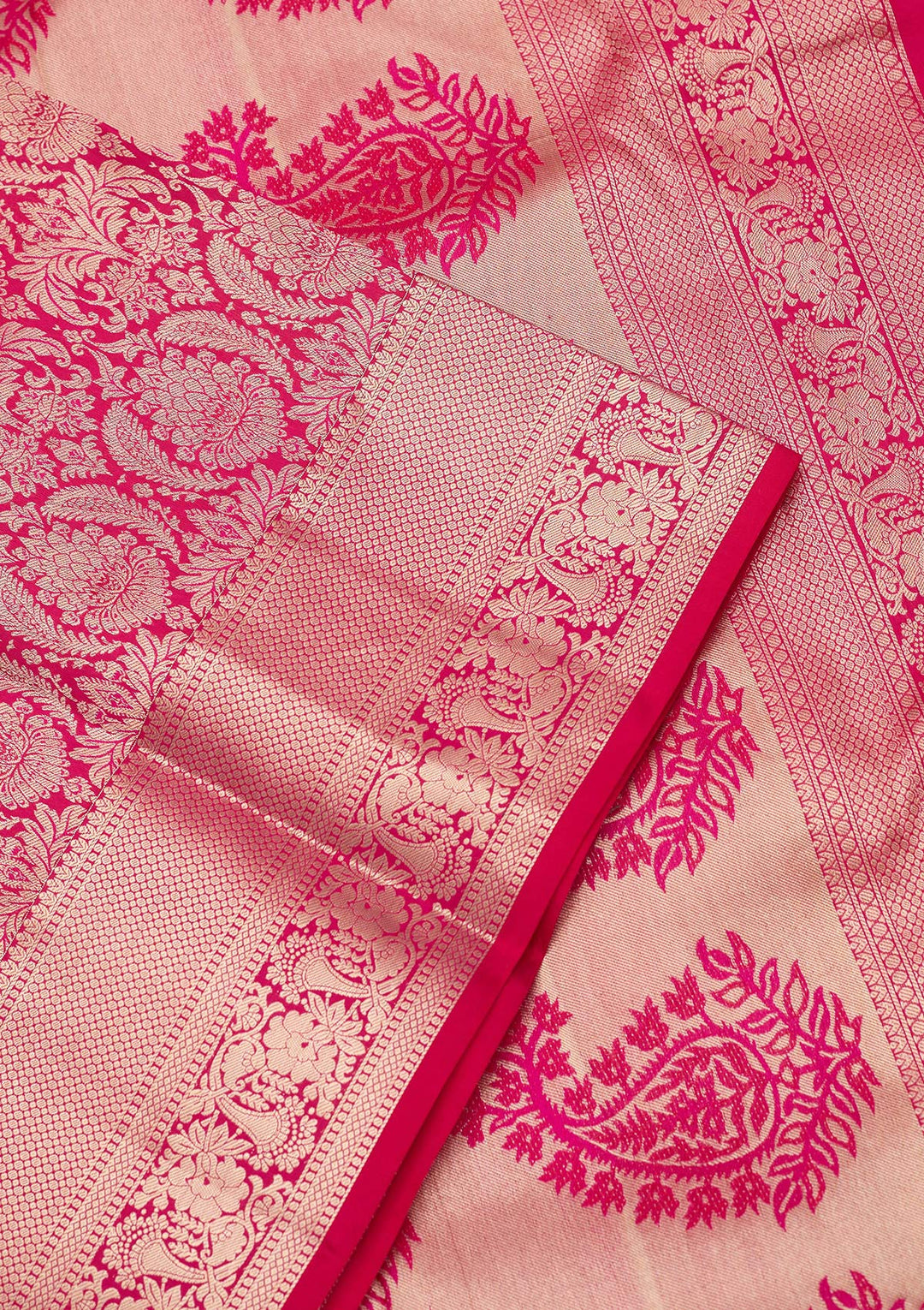 Rani Pink Silk Jaal Silver Zariwork Saree With Matching Blouse Piece