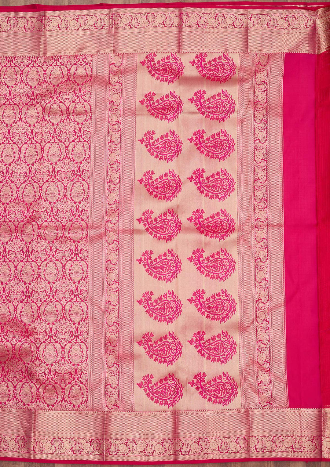 Rani Pink Silk Jaal Silver Zariwork Saree With Matching Blouse Piece
