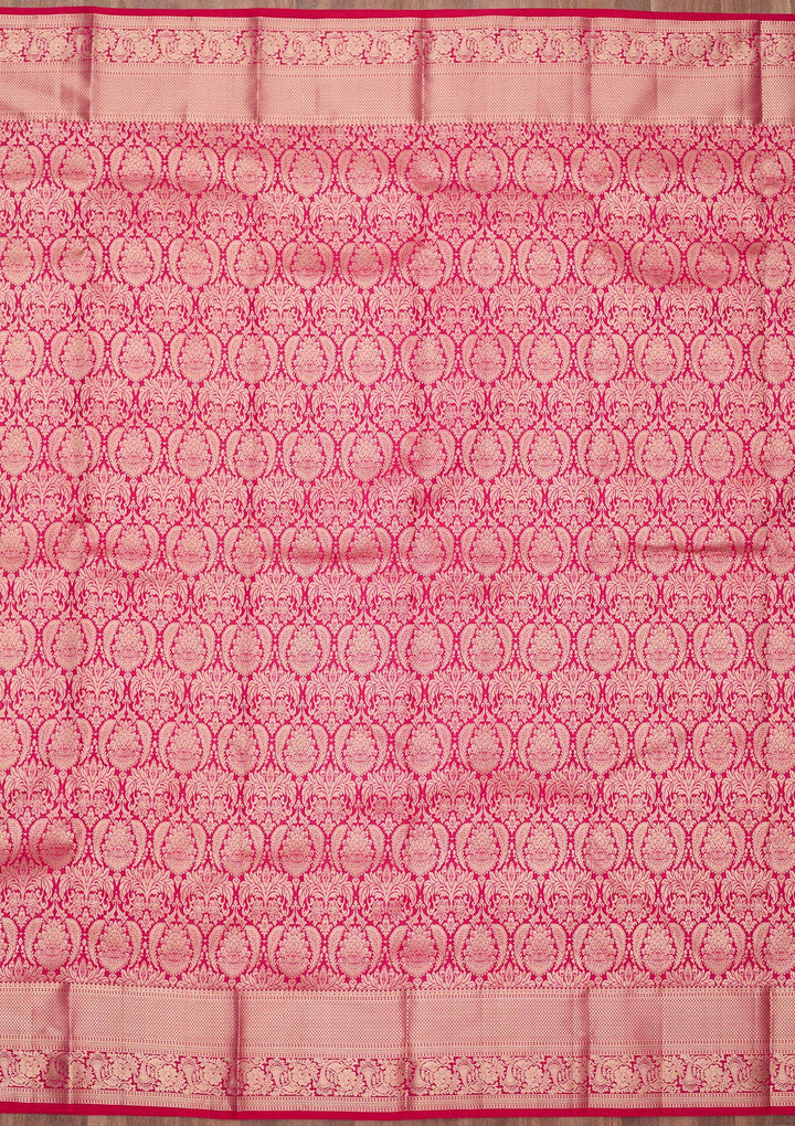 Rani Pink Silk Jaal Silver Zariwork Saree With Matching Blouse Piece
