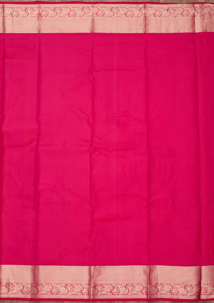 Rani Pink Silk Jaal Silver Zariwork Saree With Matching Blouse Piece