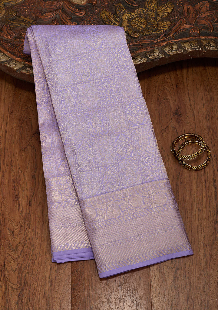 Lavender Silk Jaal Saree With Matching Blouse Piece