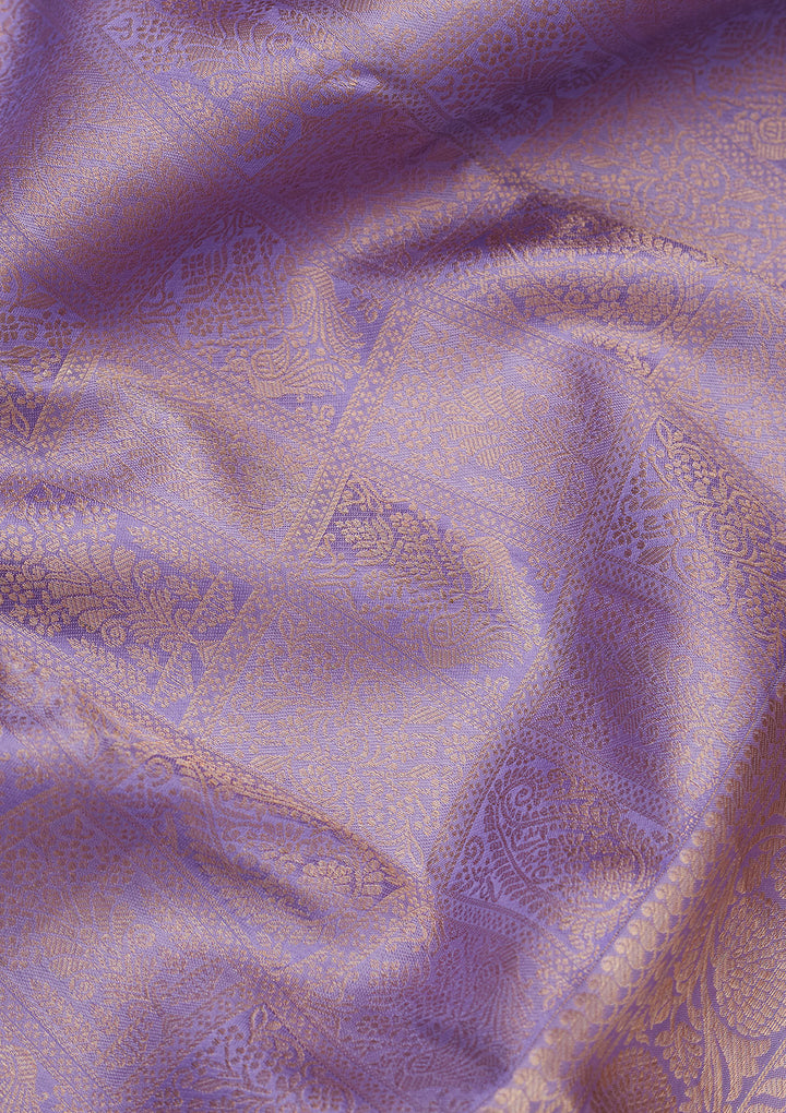 Lavender Silk Jaal Saree With Matching Blouse Piece