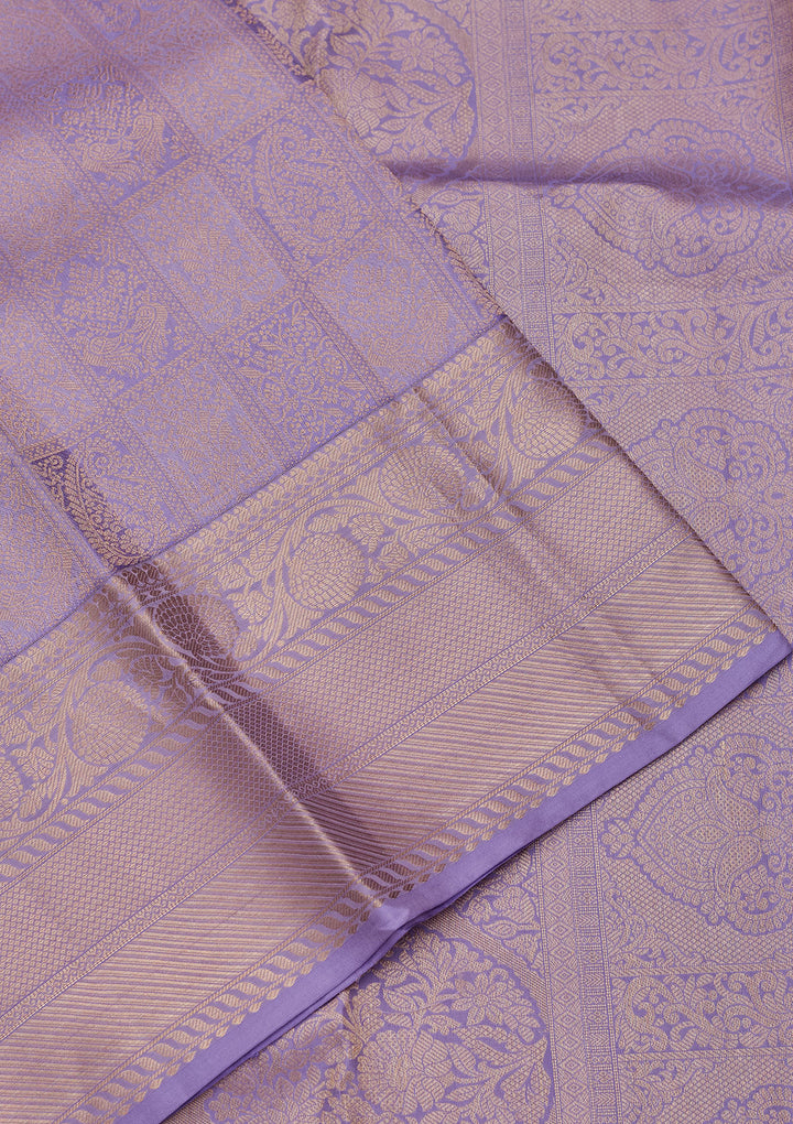 Lavender Silk Jaal Saree With Matching Blouse Piece