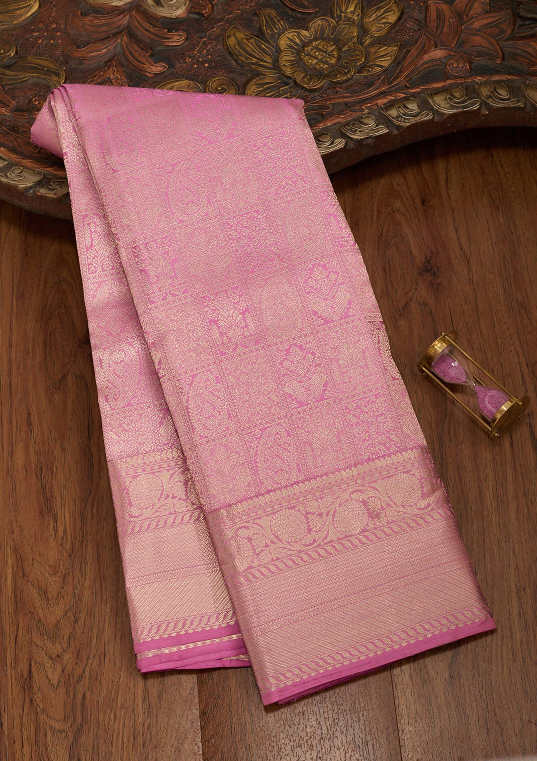 Onion Pink Silk Jaal Saree With Matching Blouse Piece