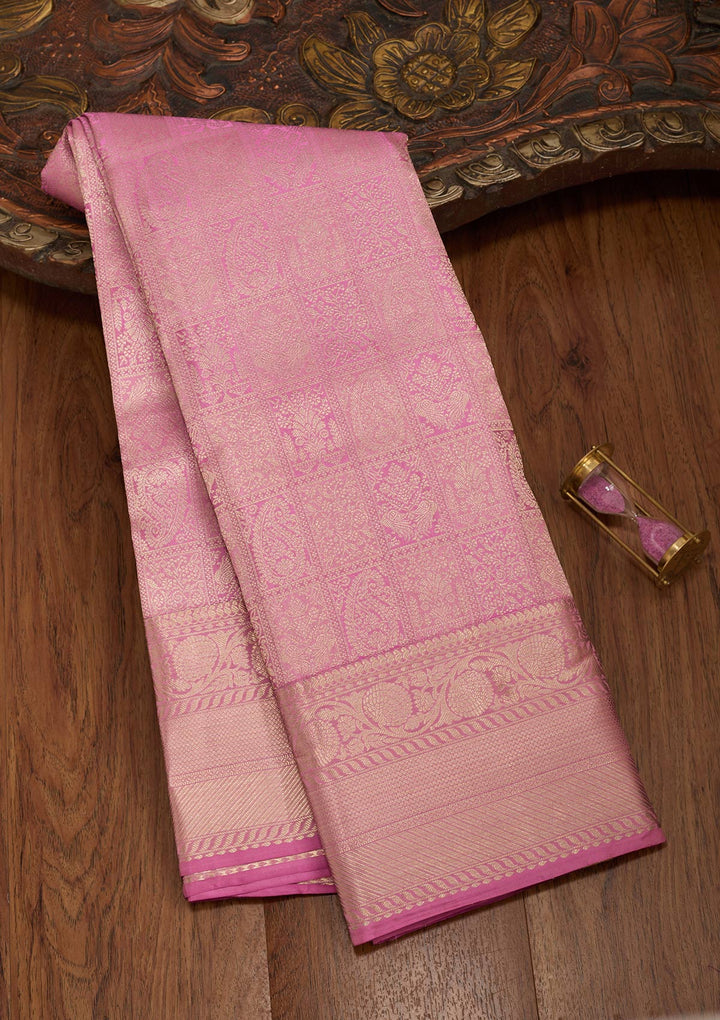 Onion Pink Silk Jaal Saree With Matching Blouse Piece