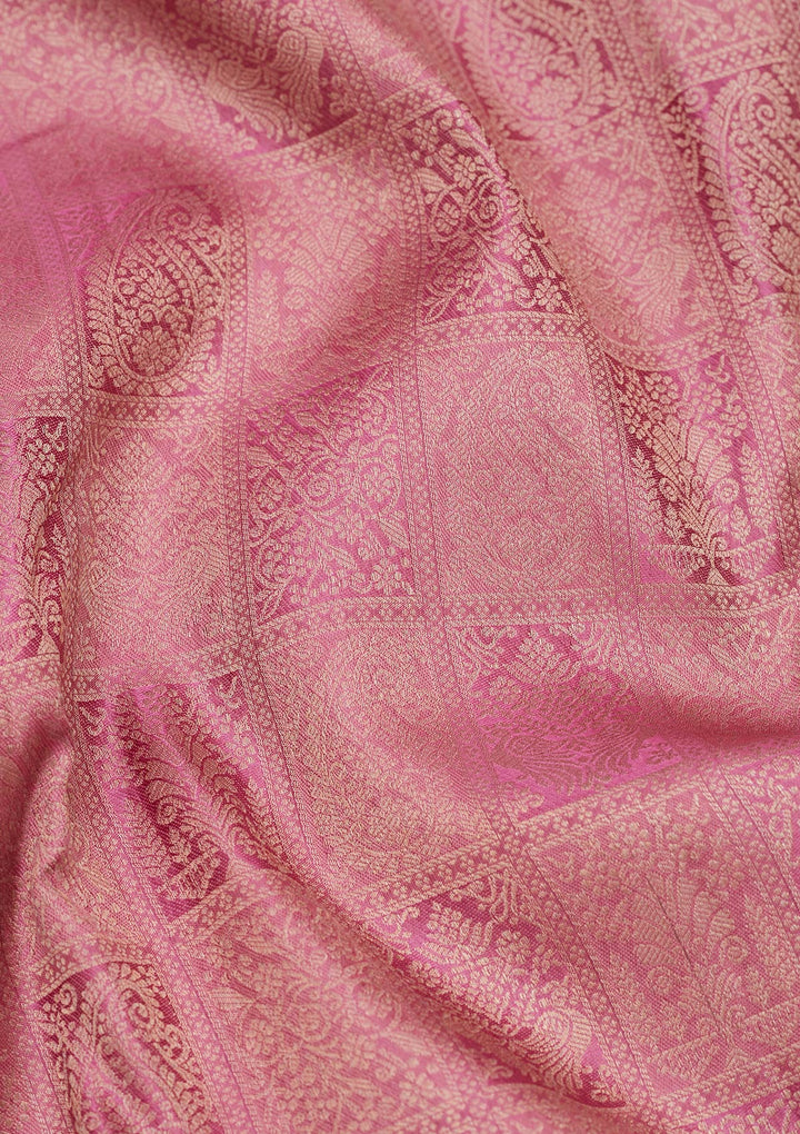 Onion Pink Silk Jaal Saree With Matching Blouse Piece
