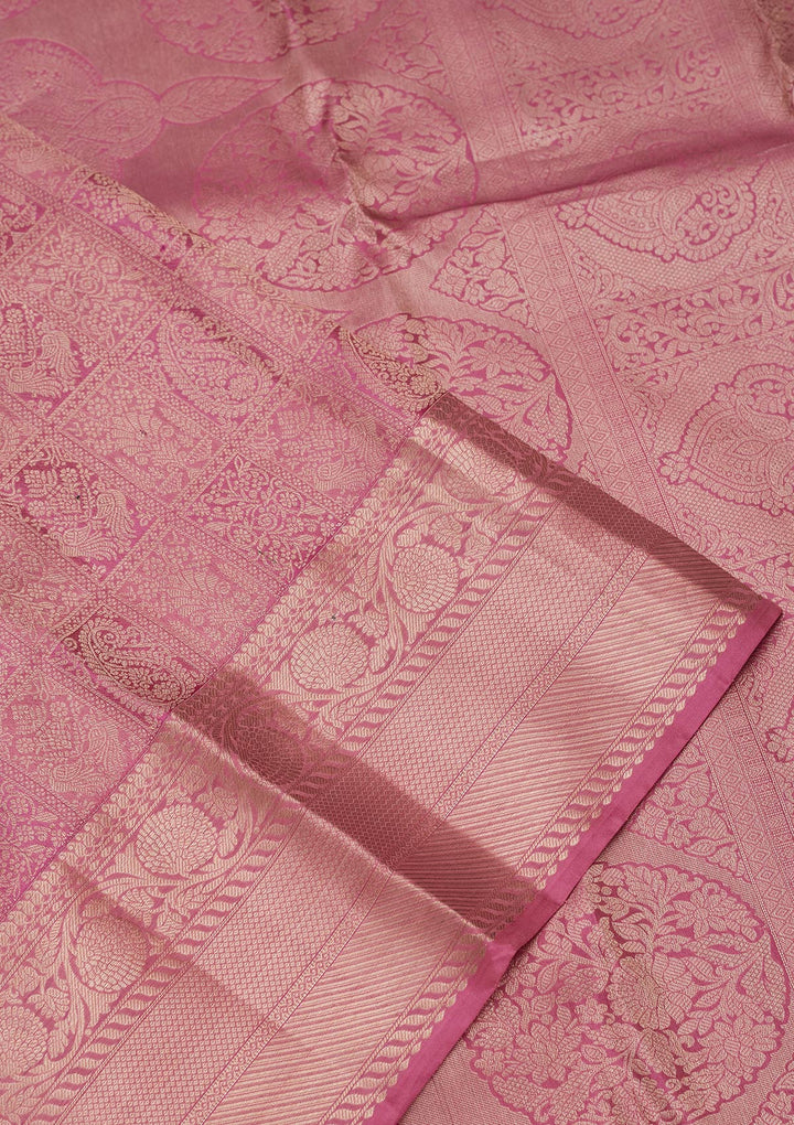 Onion Pink Silk Jaal Saree With Matching Blouse Piece