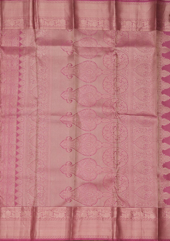 Onion Pink Silk Jaal Saree With Matching Blouse Piece