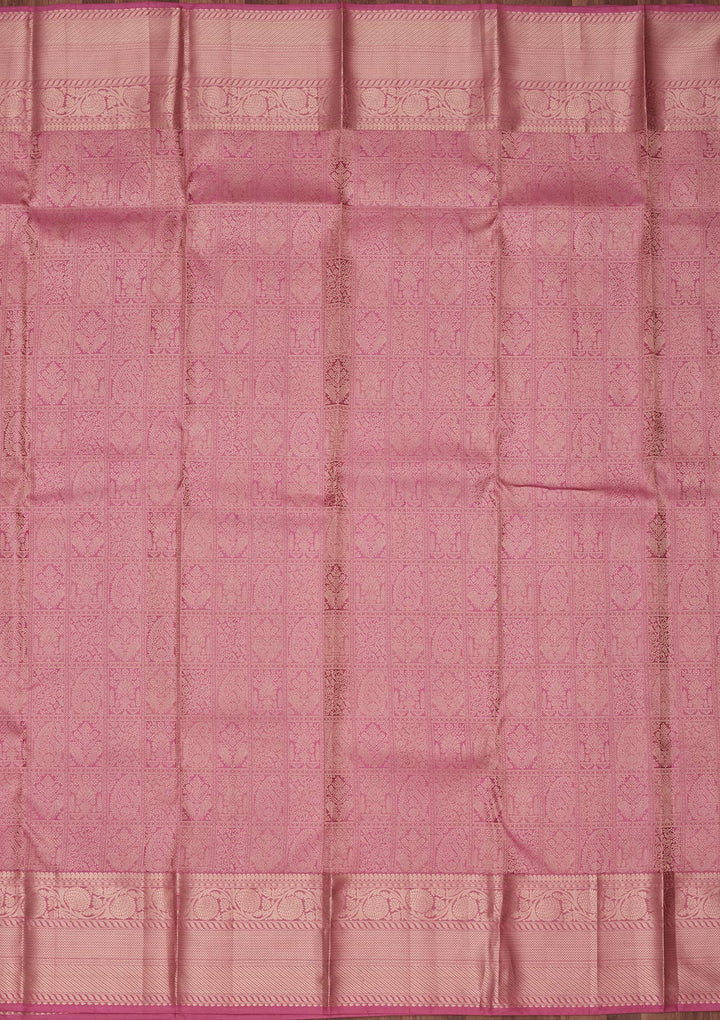 Onion Pink Silk Jaal Saree With Matching Blouse Piece