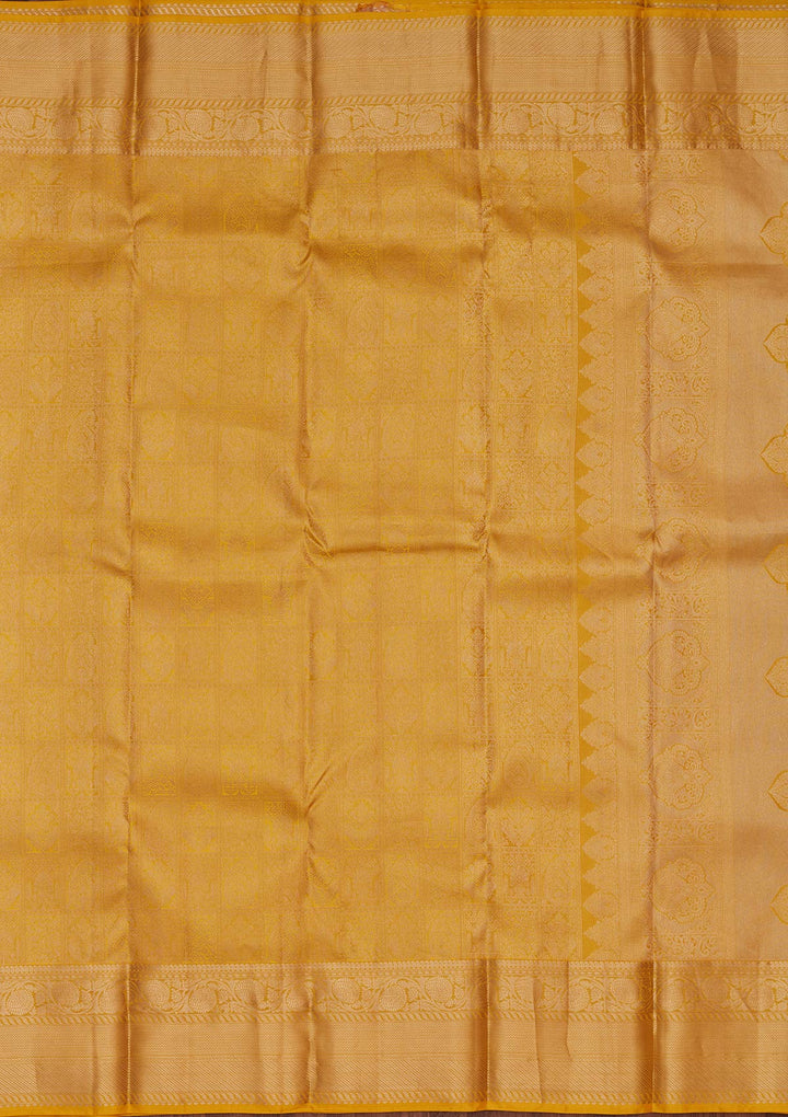 Yellow Pure Silk Jaal Zariwork Saree With Matching Blouse Piece