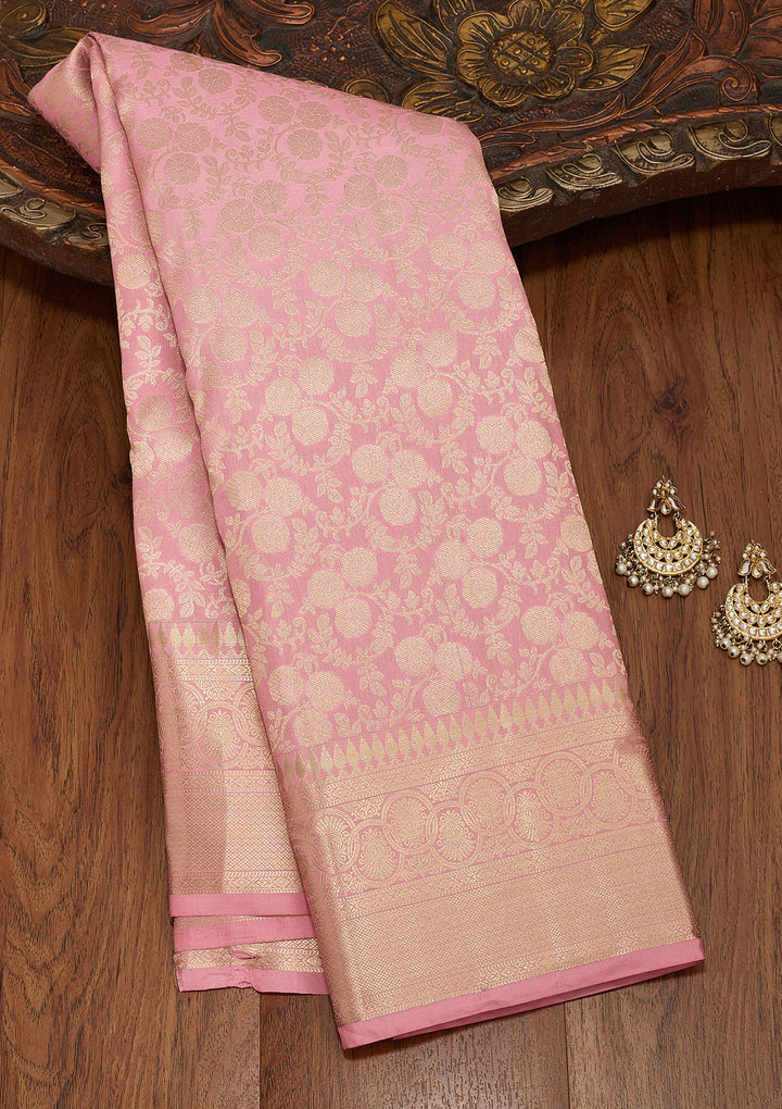 Onion Pink Silk Jaal Saree With Matching Blouse Piece